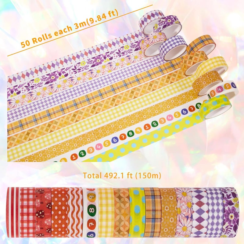 emmoolife 50 Rolls Washi Tape Set, 15mm Wide Rainbow Colored Tape Aesthetic Design Masking Decorative Tape for Scrapbooking Supplies, Bullet Journaling, Junk Journal, Wrapping Planners, DIY Arts Craft - Image 3